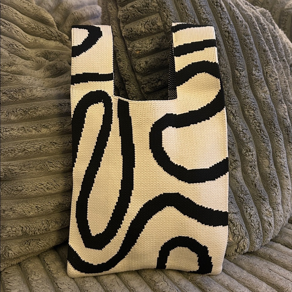 Knitted Lively Abstract Hand Bag Thick Strong Poly Fabric Wristlet NWOT Handbag - Picture 7 of 12